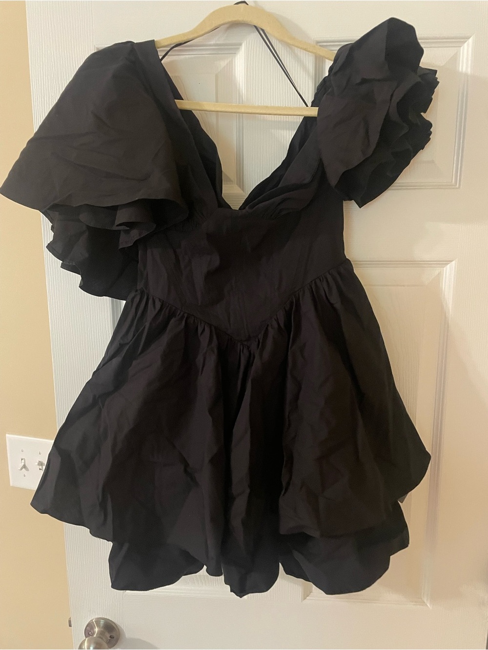ASOS Black Ruffle Puff Sleeve Mini Dress